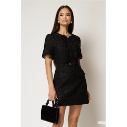 Rochie DY Fashion scurta neagra cu franjuri la maneci si pe bust