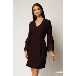 Rochie DY Fashion scurta mov cu decolteu in V si dantela la maneci