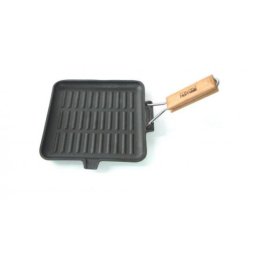Tigaie grill din fonta cu maner din lemn, 24x24 cm, Perfect Home