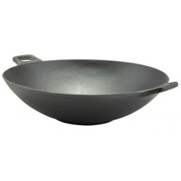 Vas wok din fonta 37 cm cu manere, pentru aragaz si foc deschis, Perfect Home