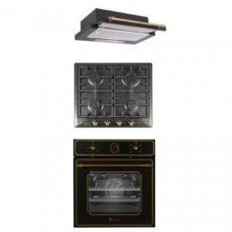 Pachet Studio Casa Cuptor Incorporabil Electric + Plita + Hota Telescopica Toscana Retro Rustic Negru