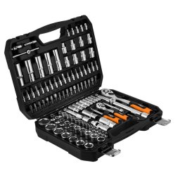 NEO TOOLS Socket Set 1/2", 1/4", 110 pcs, Satin Finish 10-211