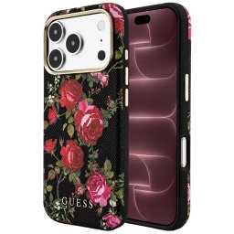 Husa Husa pentru iPhone 18 Pro Max / iPhone 17 Pro Max / iPhone 17 Pro Max - Guess Blossom Roses Print MagSafe (GUHMP18X6PWGTBEK) - Black