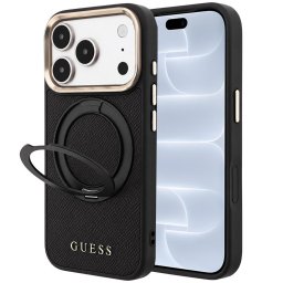 Husa Husa pentru iPhone 18 Pro / iPhone 17 Pro - Guess Grained Leather Ring Stand 360 Classic Logo MagSafe (GUHMP18L6PSGRSCLK) - Black