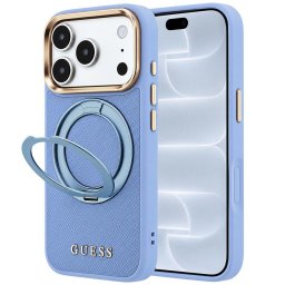 Husa Husa pentru iPhone 18 Pro / iPhone 17 Pro - Guess Grained Leather Ring Stand 360 Classic Logo MagSafe (GUHMP18L6PSGRSCLB) - Light Blue