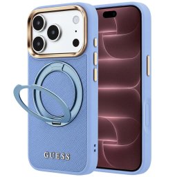 Husa Husa pentru iPhone 18 Pro Max / iPhone 17 Pro Max - Guess Grained Leather Ring Stand 360 Classic Logo MagSafe (GUHMP18X6PSGRSCLB) - Light Blue
