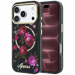 Husa Husa pentru iPhone 18 Pro Max / iPhone 17 Pro Max - Guess IML Glitter Blossom Roses MagSafe (GUHMP18X6HTBGSLK) - Black
