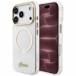 Husa Husa pentru iPhone 18 Pro Max / iPhone 17 Pro Max - Guess IML Script Metal MagSafe (GUHMP18X5HTCSMST) - Clear