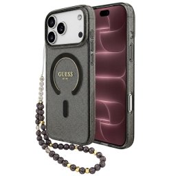 Husa Husa pentru iPhone 18 Pro Max / iPhone 17 Pro Max - Guess IML Glitter with Pearl Strap MagSafe (GUHMP18XHGCRELSK) - Black
