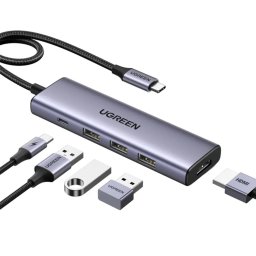 HUB Ugreen CM511-15596 | 3x USB-A, 1x USB-C PD100W, HDMI 4K 30Hz, 5Gbps