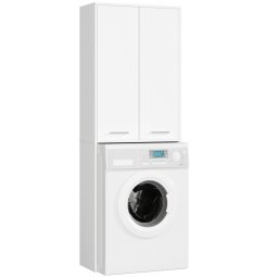 Dulap baie alb pentru masina de spalat, cu 2 usi si 4 rafturi, 64x30x180 cm