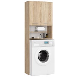 Dulap baie pentru masina de spalat, cu usi si rafturi, 64x30x180 cm, stejar sonoma