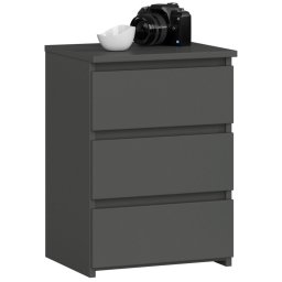Noptiera grafit cu 3 sertare, PAL laminat 16 mm, 40x35x57 cm