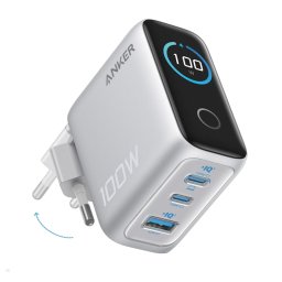 Incarcator retea Anker B121BG41, 100W, 2x USB-C, 1x USB-A, GaN, Display, Silver