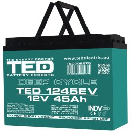 Acumulator AGM VRLA Deep Cycle 12V 45Ah pentru vehicule electrice, terminal M5, TED Electric