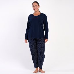 Pijamale Damă Mărimi Mari (Extra Size) din Bumbac 100% Vienetta, Model 'La Vie est Belle' Navy Blue