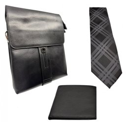 Premium Leather Set: Borseta si Portofel din piele naturala + Cravata matase