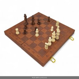 Joc 2 in 1 sah si table din piele ecologica, cu piese din lemn