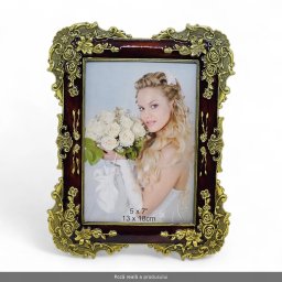 Rama foto din metal cu flori aurii, 13 x 18 cm