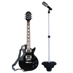 Chitara Electrica Copii 68 cm Cu Microfon Pe Stativ Reglabil, Negru, 4-8 Ani