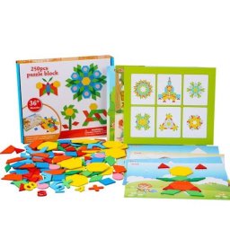 Tangram Lemn 250 Piese , Joc Educativ Geometrie si Logica 3 Ani+