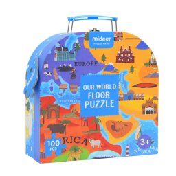 Puzzle podea in cutie cadou, Harta Lumii, 100 piese, nivel mediu