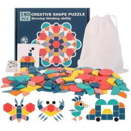 Joc Tangram din lemn , joc educativ cu 180 piese