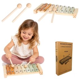 Xilofon Educational din Lemn pentru Copii, Instrument Muzical Colorat cu Baghete, 8 Note