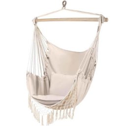 Hamac tip scaun brazilian, bej, 120kg, 2 perne, pentru terasa si gradina