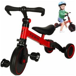 Bicicleta copii Bicicleta fara Pedale si Tricicleta copii 3 in 1, reglabila, 18 luni - 4 ani, Cadru Otel, Rosu