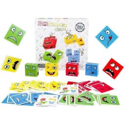 Jocuri de societate Joc expresii faciale, Educativ, de Exprimare a Emotiilor cu 64 cartonase si 16 cuburi, Cub Rubik
