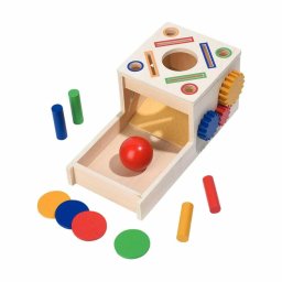 Joc educativ Cutia Permanentei, 4 in 1, indemanare si sortare, lemn, multicolor