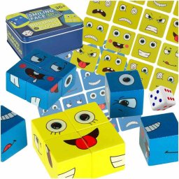Joc expresii faciale copii, joc terapeutic emotiile si expresiile fetei, cuburi din lemn, 3 ani+