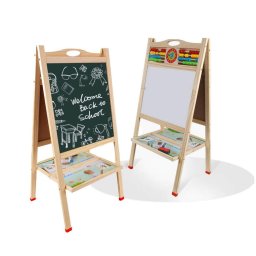 Tabla Magnetica din Lemn, cu 2 Fete, 80 cm, Ceas, Abac pentru Scris cu Creta si Marker