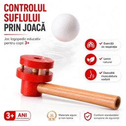 Joc de suflat logopedic pentru copii, intarirea musculaturii vorbirii, lemn, 3+ ani