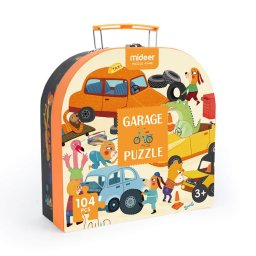 Puzzle in Valiza cu Maner, Garajul cu Masini si Animale, 104 piese
