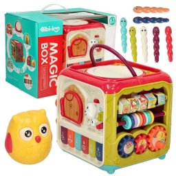 Jucarie Cub interactiv si Centru de Activitati Bebelusi, 6 in 1, Sortare Forme Geometrice, Joc Magnetic de Pescuit Hraneste Ciocanitoarea, Pian si Muzica