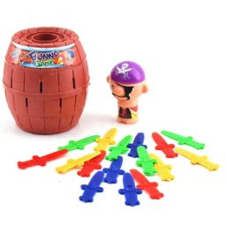 Butoi cu Pirat, Joc distractiv pentru copii, Piratul Saltaret si 16 sabii de jucarie, din plastic, multicolore, 2-4 jucatori, 9 x 8 cm