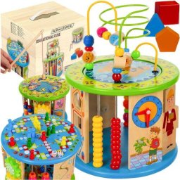 Cub Educativ din Lemn - Centru de Activitati Multifunctional 11 in 1, 31 x 21.5 x 21.5 cm