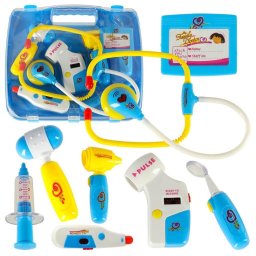 Trusa doctor pentru copii, 7 accesorii, cu lumini, sunete, set medical educativ, 3 ani+, albastru