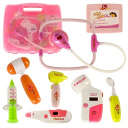 Trusa doctor pentru copii, 7 accesorii, cu lumini, sunete, set medical educativ, 3 ani+, roz