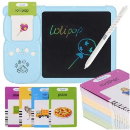 Tableta 2 in 1, Cititor de carduri pentru invatarea vocabularului in limba engleza, 112 Carduri si Desene, Fade Blue