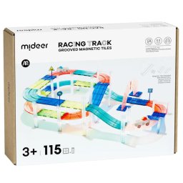 Set 115 Piese Magnetice Racing Track cu 2 Masini Electrice si Piste cu Caneluri pentru Copii 3 ani+
