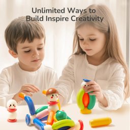Set Constructie Magnetica Mideer Rainbow Magnetic Building Stick, pentru Dezvoltare STEM si Imaginatie, 32 Piese