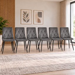 Set 6 scaune bucatarie/living, Artool, Libra, catifea gri inchis, picioare metal negru, 45x54x86.5 cm