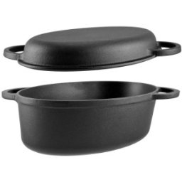 Forma Ovala din Fonta pentru Friptura de Rata, 37.5 x 26 cm, cu Maner Curbat, Perfect Home