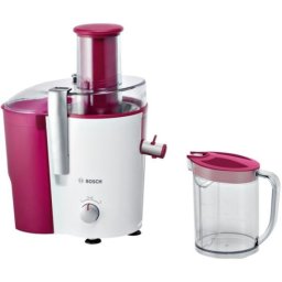 Storcator de fructe si legume Bosch MES25C0, 700 W, Recipient suc 1.25 l, Recipient pulpa 2 l, 2 Viteze, Tub de alimentare 73 mm, Rosu/Alb