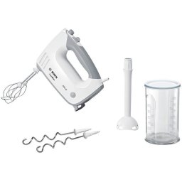 Mixer de mana Bosch MFQ36440, 450 W, 5 viteze + Turbo, Pasator, Vas gradat, Alb/Gri