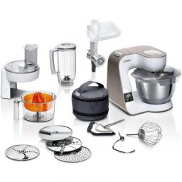 Robot de bucatarie Bosch MUM5XW40, Gama MUM5, Motor 1000W (7 trepte si Pulse), Bol 3.9l din otel inoxidabil, Cantar, Cronometru, Framanta, Toaca, Amesteca, Feliaza, Razuieste, Set patiserie