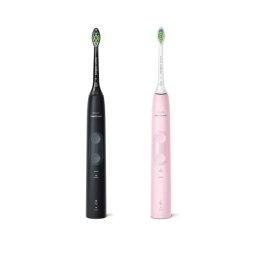 Set 2 Periute de dinti electrice PHILIPS Sonicare Protective Clean 4500 HX6830/35, 2 programe, 62000 miscari/min, 2 capete, negru/roz